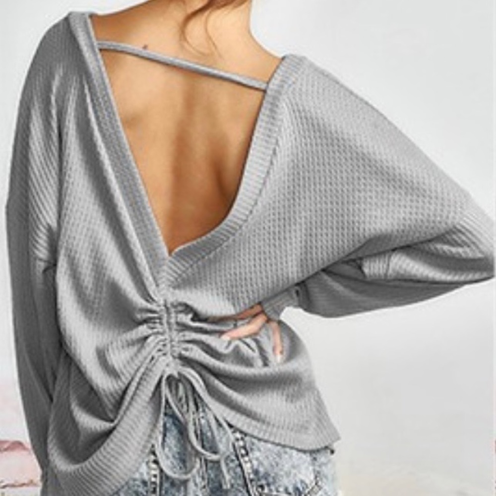 NWOT BiBi Gray Waffle Open Back Top